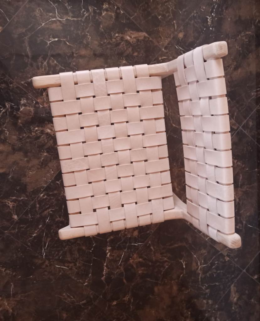 Leather Counter Stool - Natural Teak Wood With Natural Leather