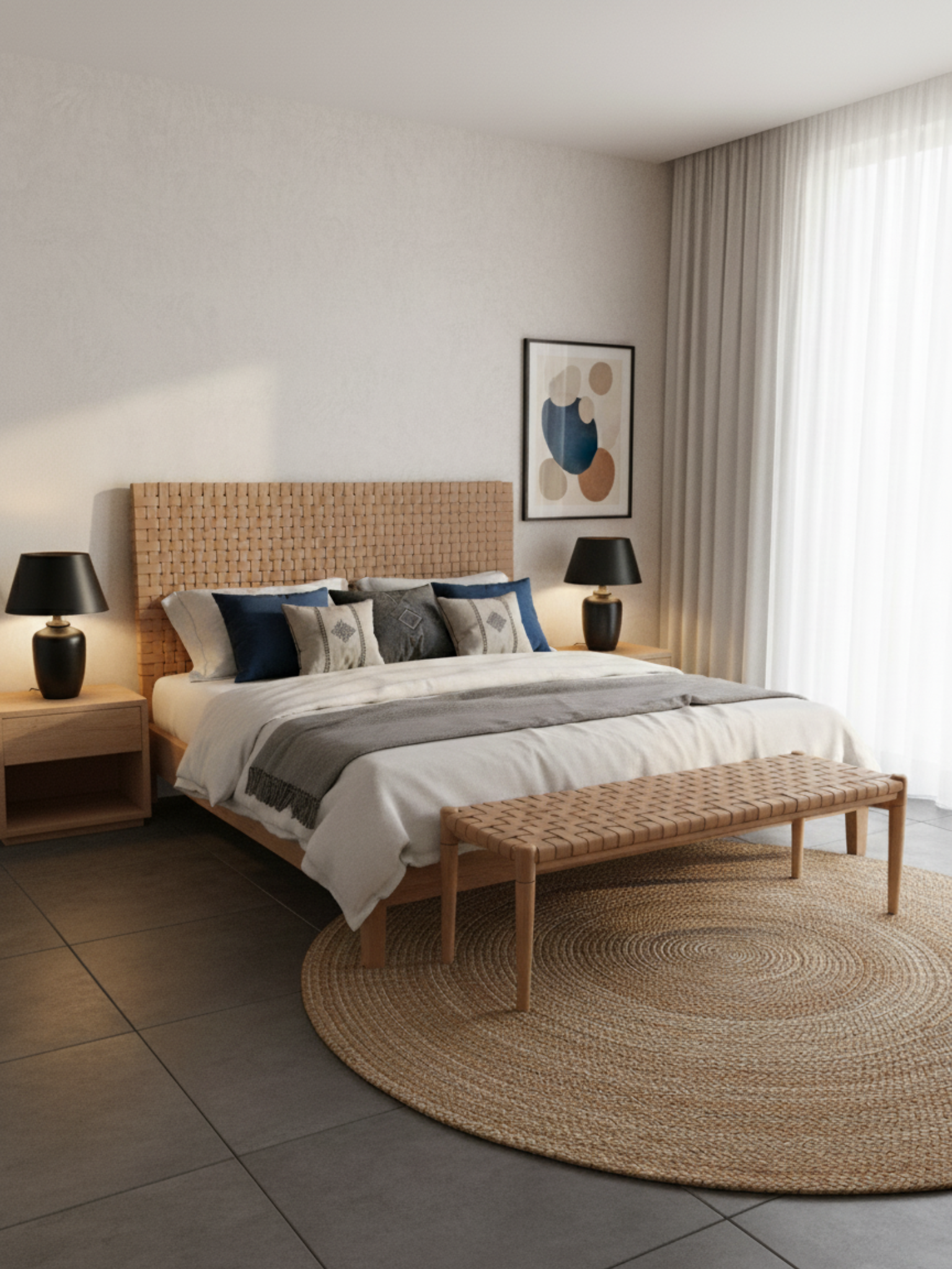 Bundle Leather Headboard and Bench, Custom Sizes, Wall-Mounted or Freestanding, Handcrafted Teak Wood With Full Grain Leather.