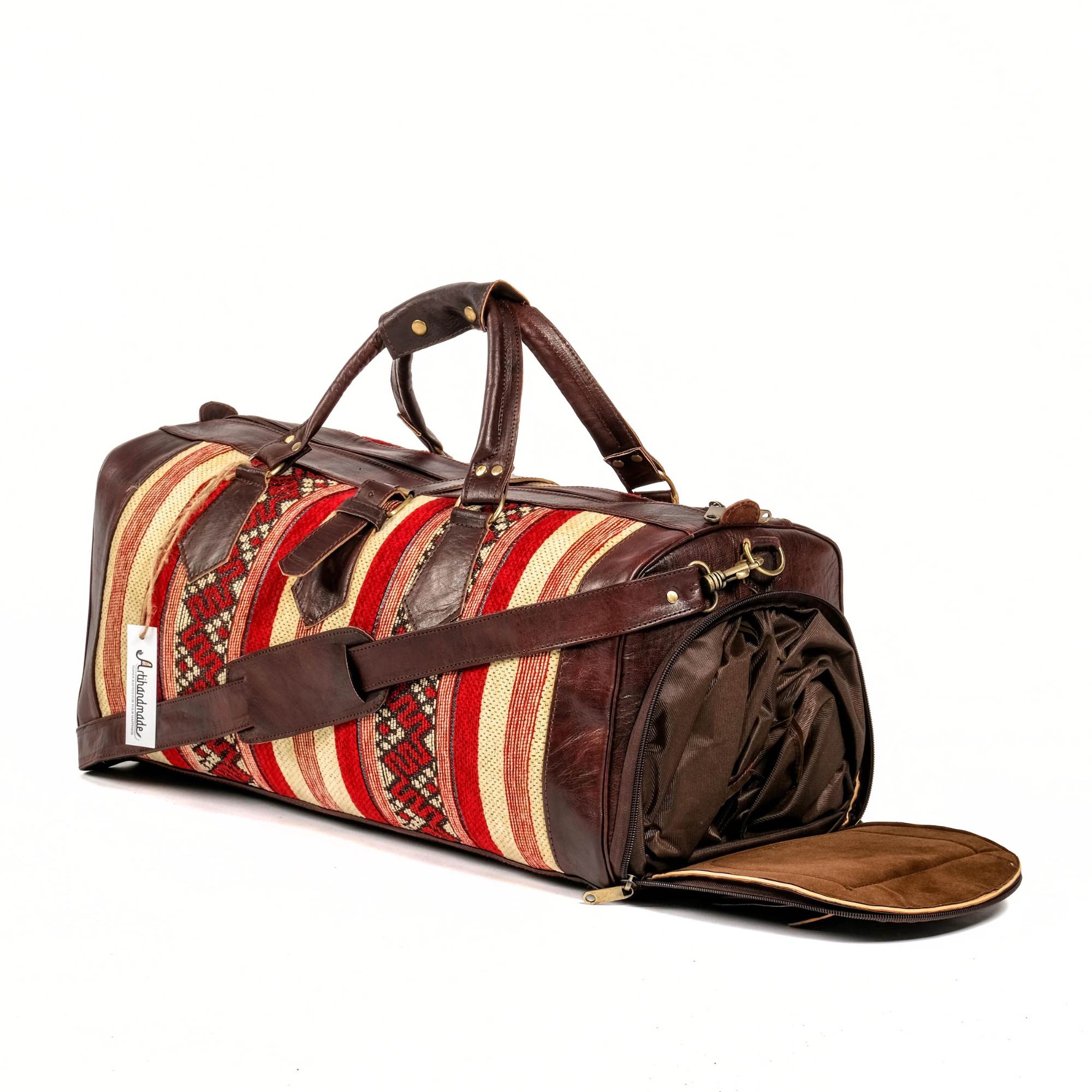 Leather Duffle Bag - Dark Brown With Shoe Compartment