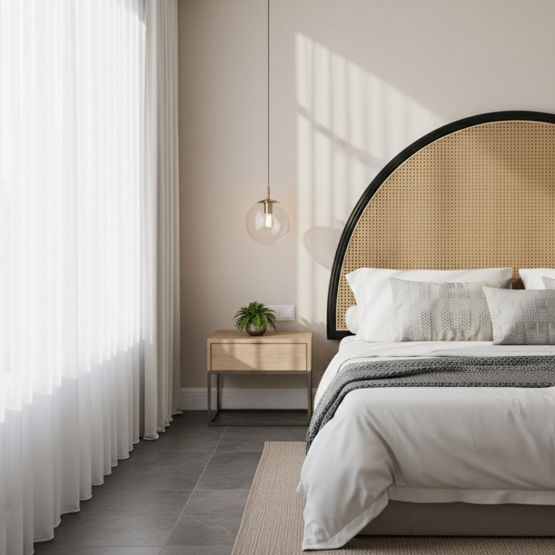 Rattan Headboard, Handmade Teak Wood for Modern Bedrooms