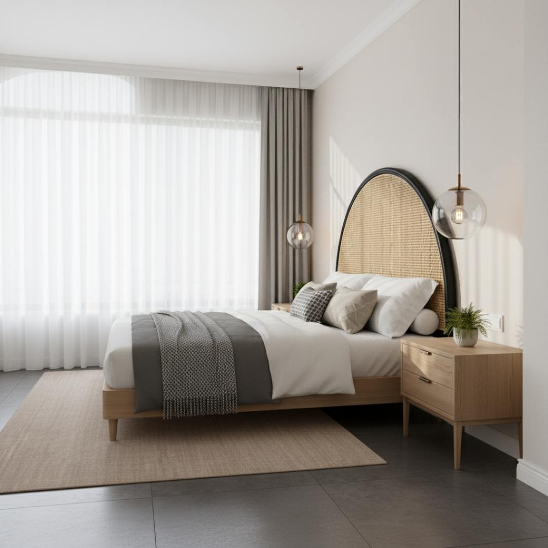 Rattan Headboard, Handmade Teak Wood for Modern Bedrooms