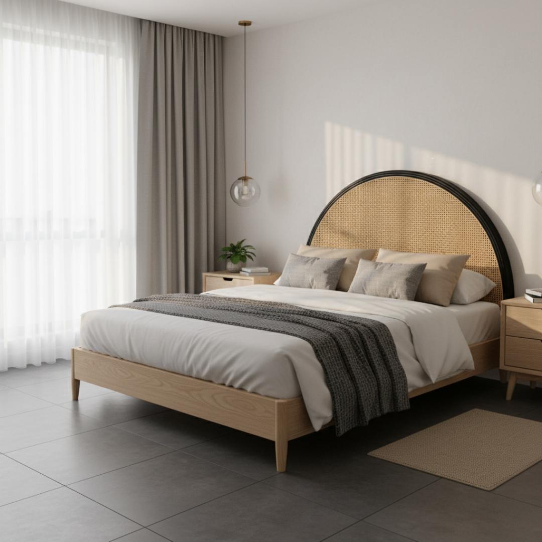 Rattan Headboard, Handmade Teak Wood for Modern Bedrooms