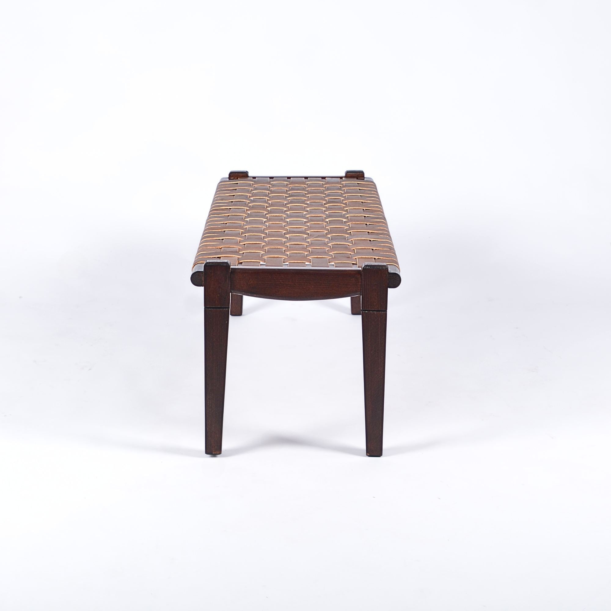 woven strap leather bench Brown Solveig