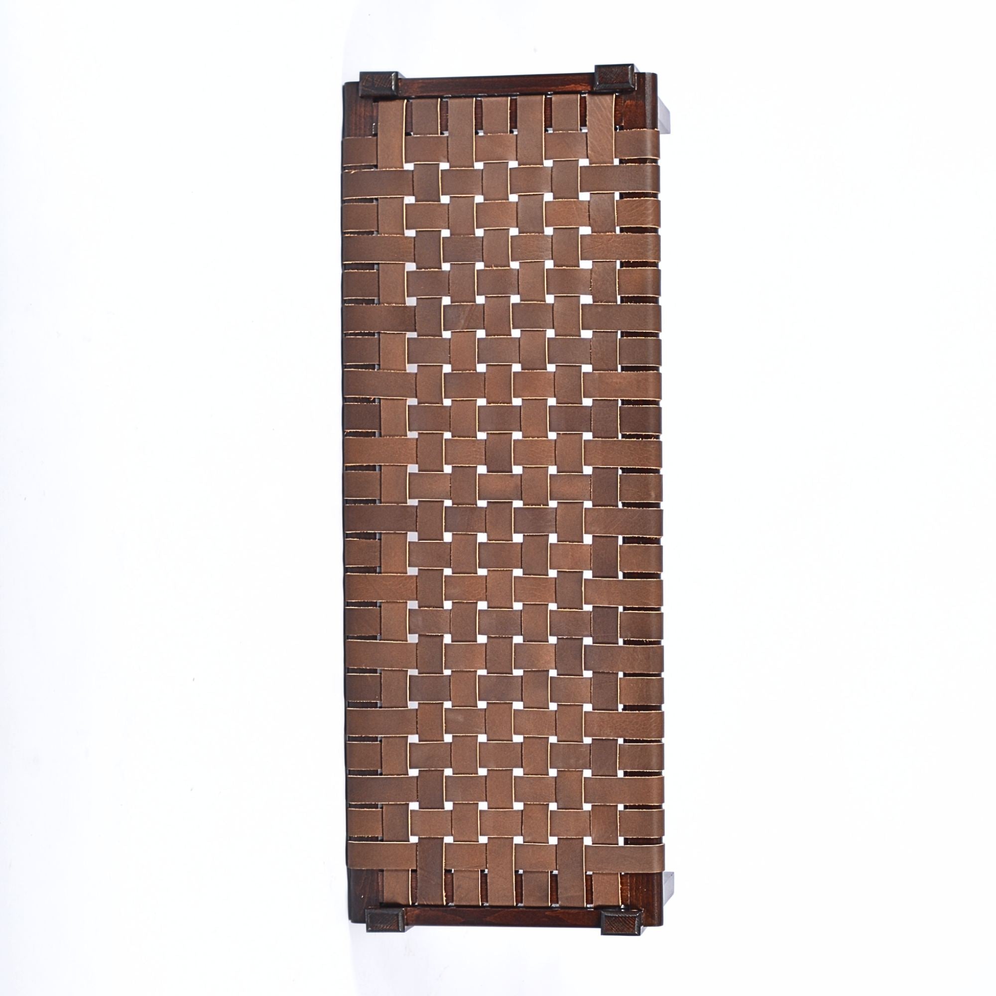 woven strap leather bench Brown Solveig