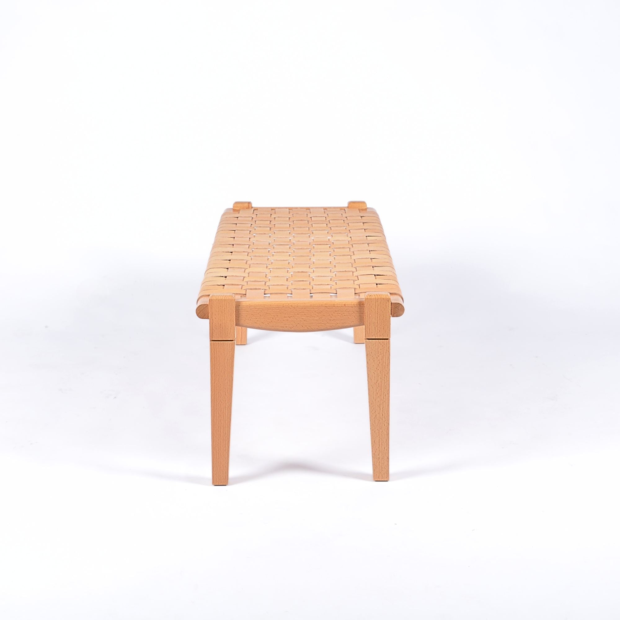 woven strap leather bench - beige