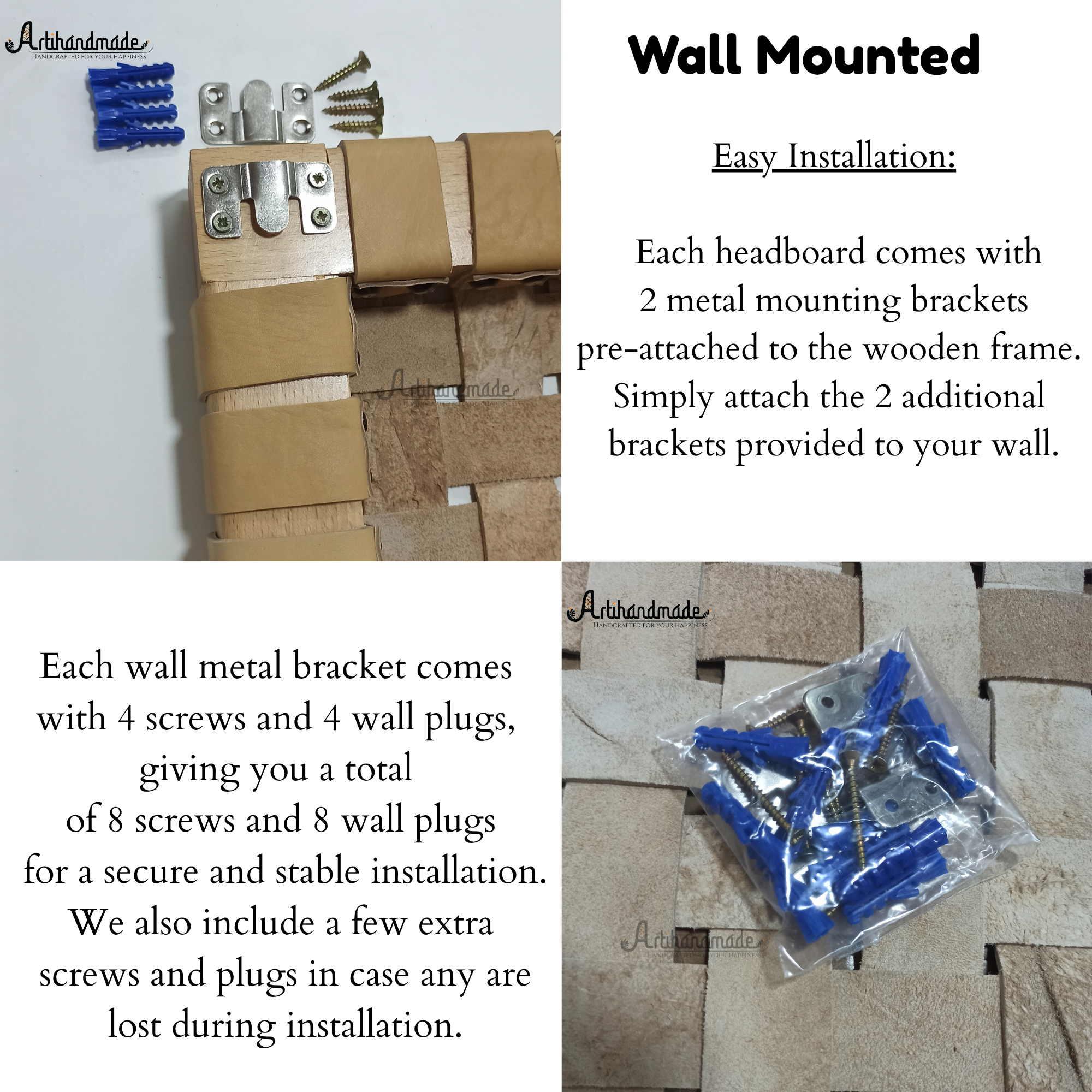 Artisan Handwoven Leather Headboard - Custom Size, Legs or Hanging Mount  King/Queen