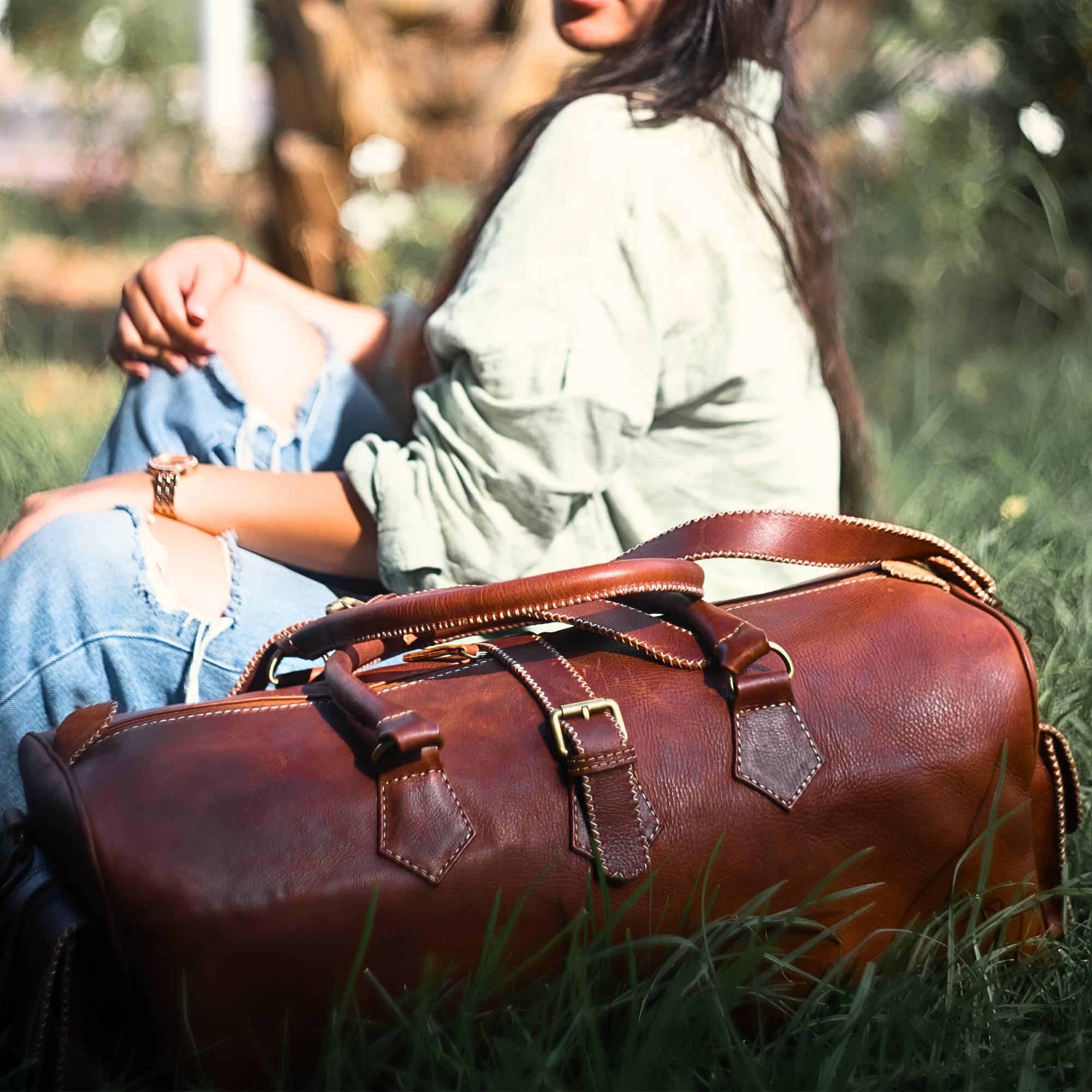 Hand Stitched Vintage Brown Travel Leather Bag