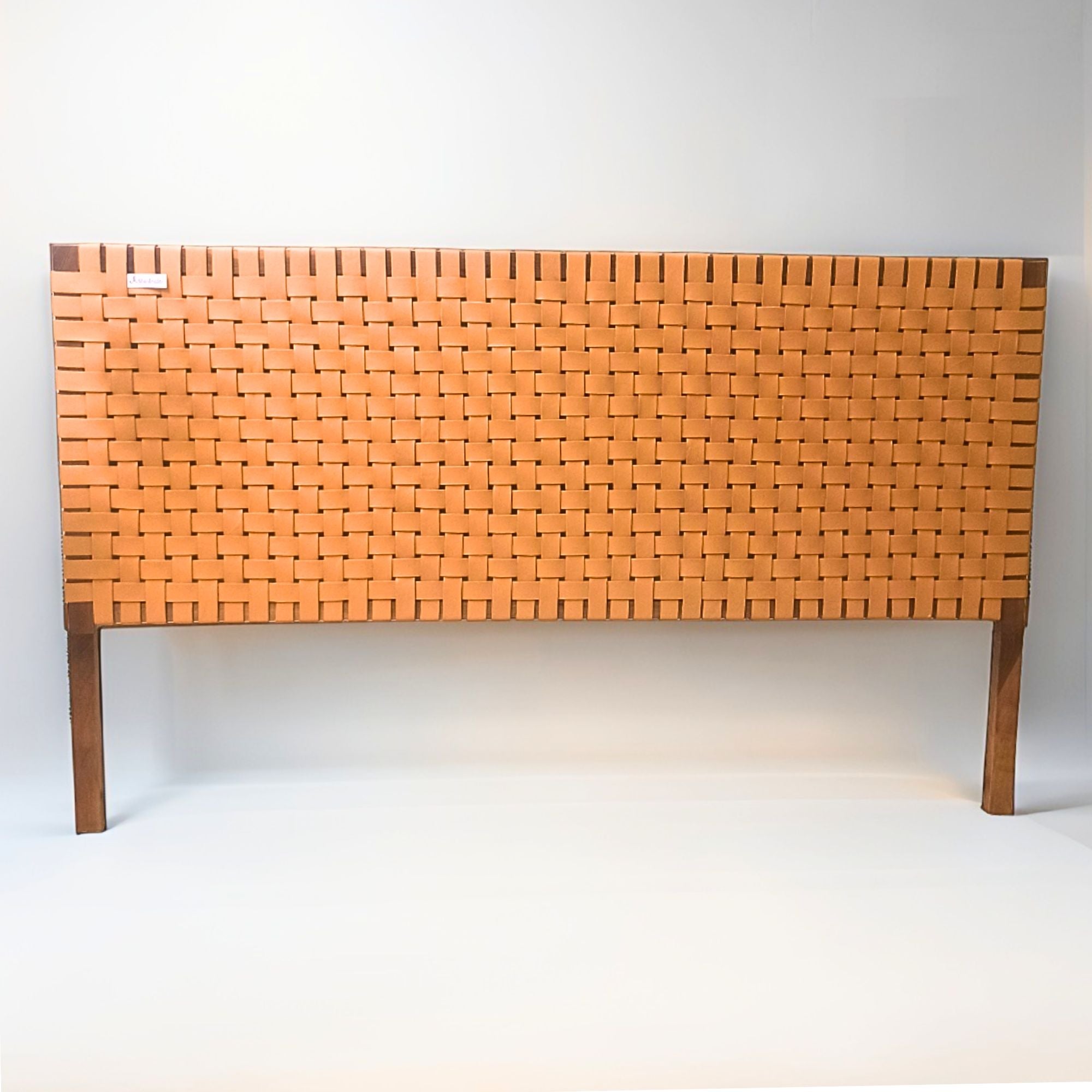 Full Grain Leather Headboard - Walnut Wood Frame, Front View