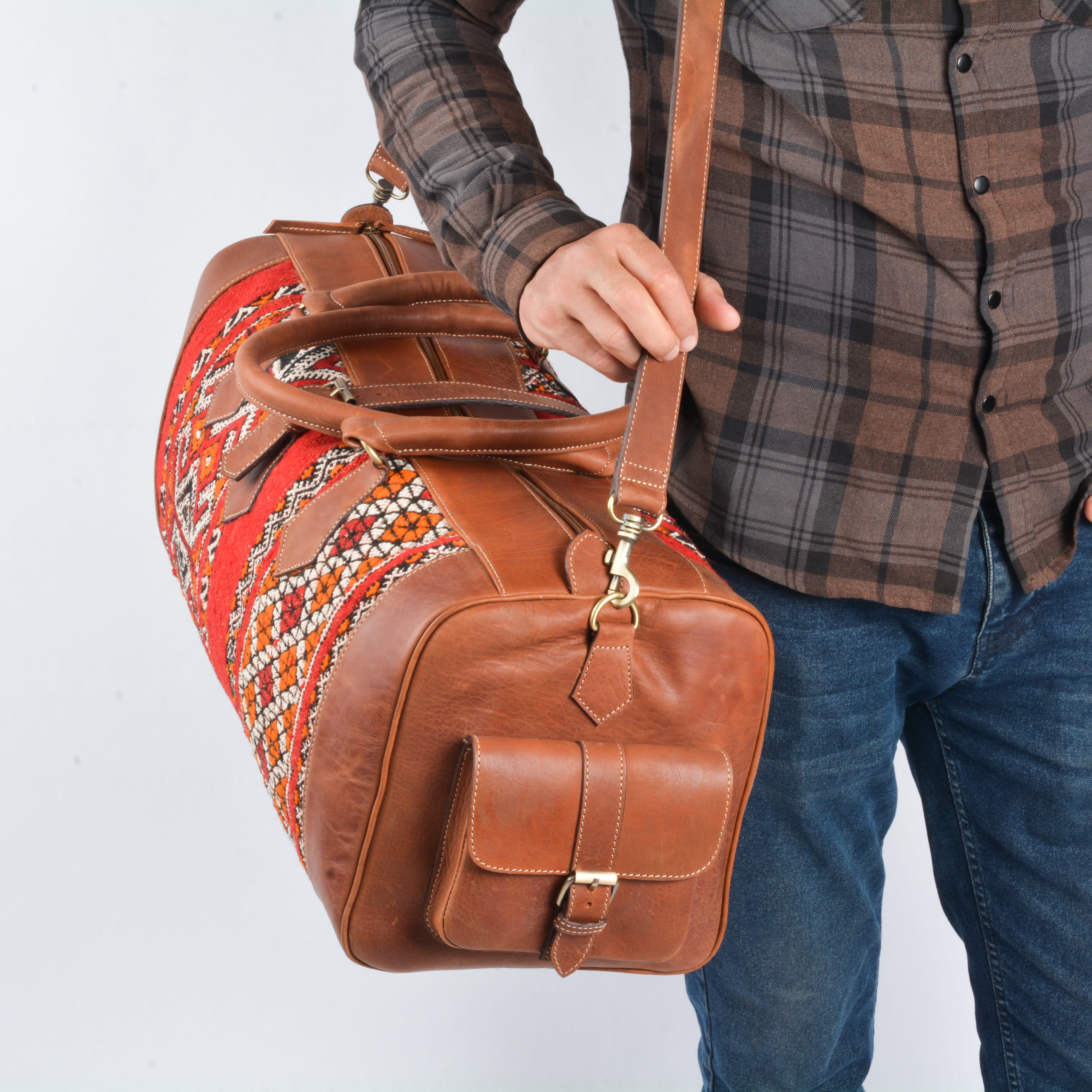 Hanbal Kilim Travel Bag Brown, Duffel Bag, Luxury Travel Bag