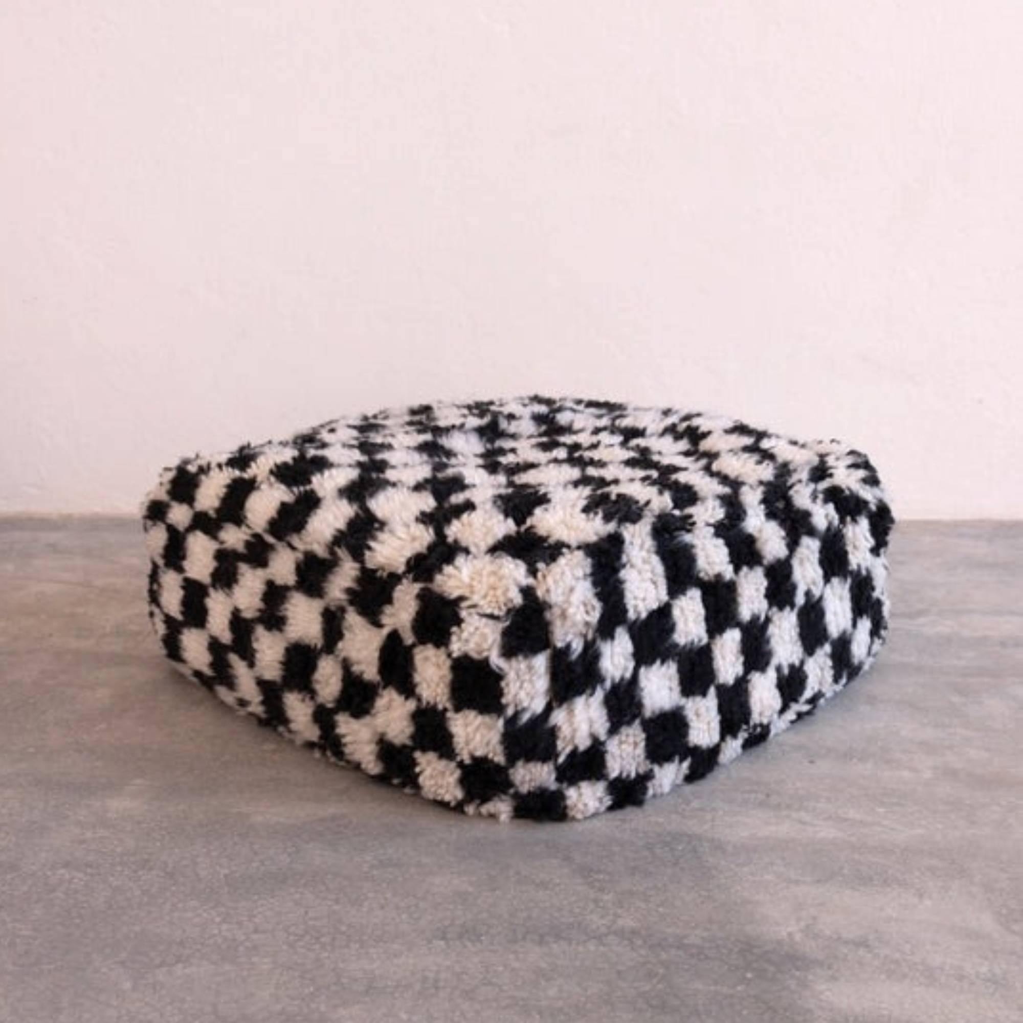 Wool Square Checkered Pouf