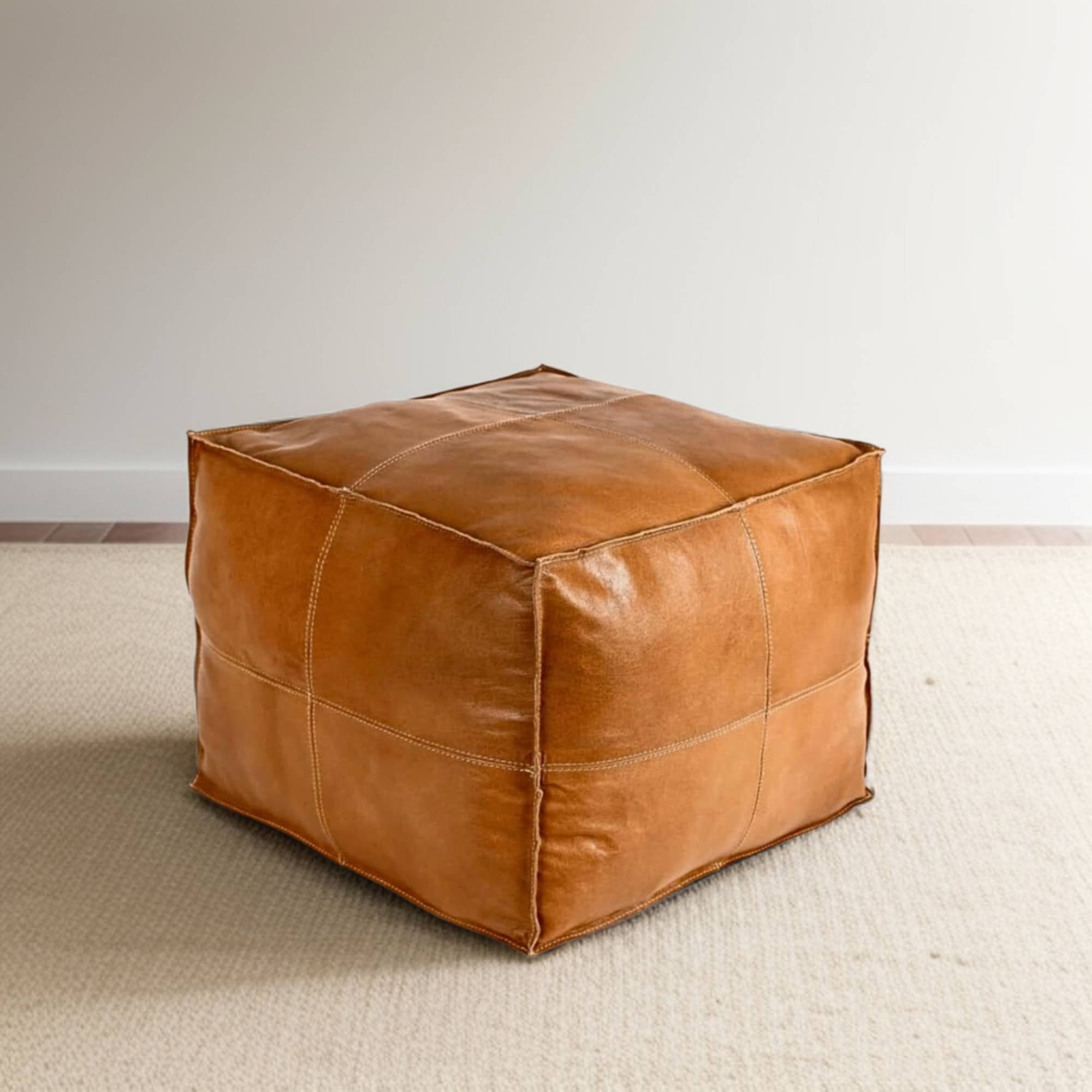 square leather pouf