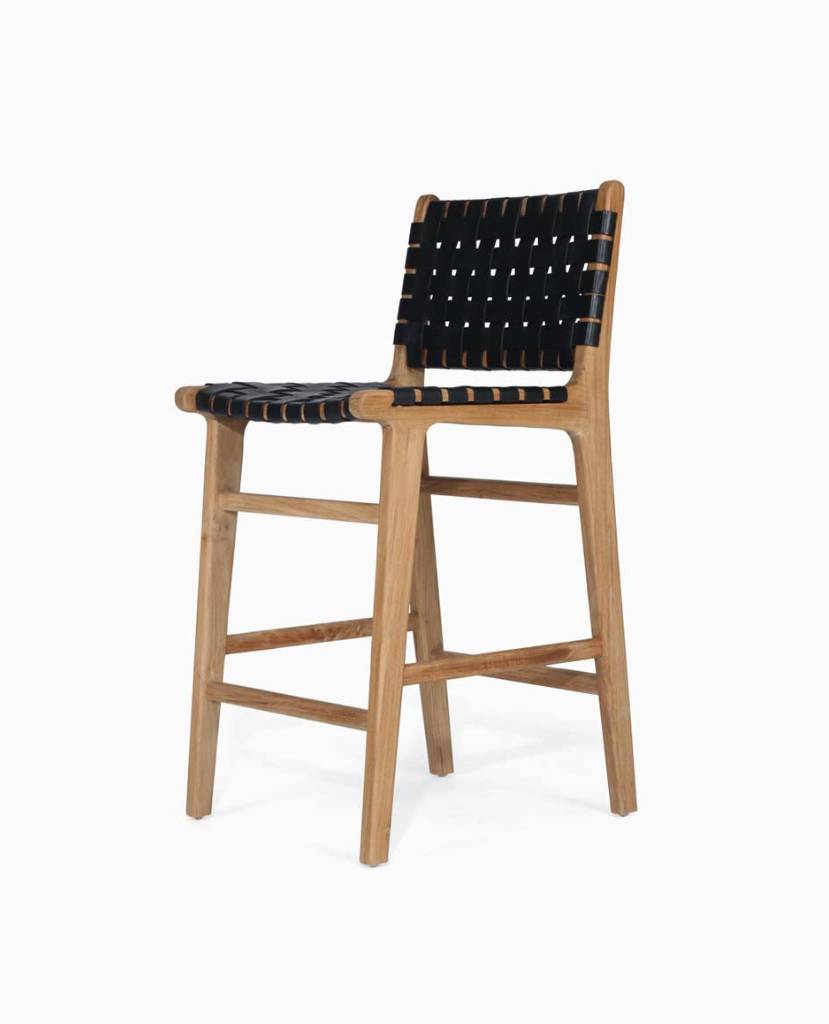 Leather Strap Counter Stool - Black