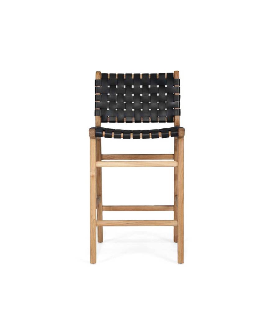 Leather Strap Counter Stool - Black