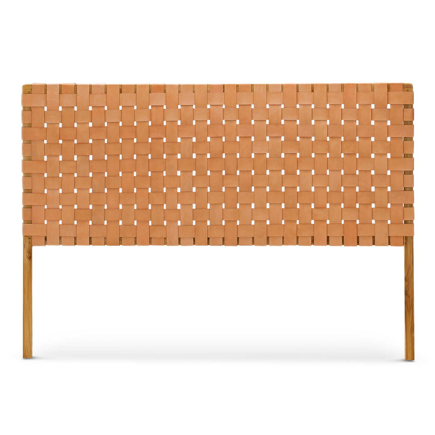Front view of a Scandinavian strap woven leather headboard showcasing its timeless design queen headboards.