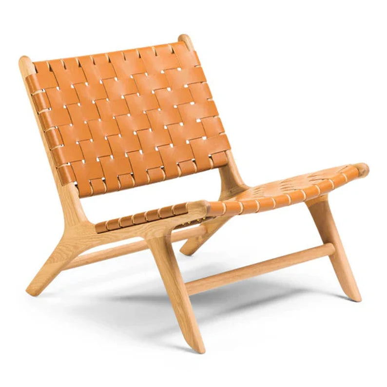 Woven Leather Lounge Chair - Cognac