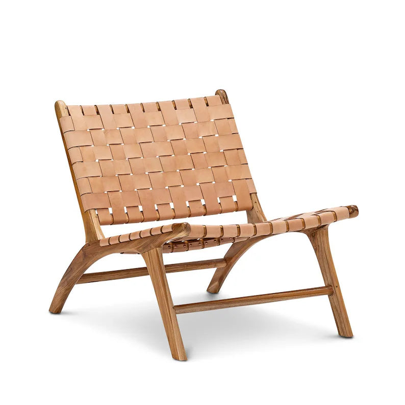 Woven Leather Lounge Chair - Tan