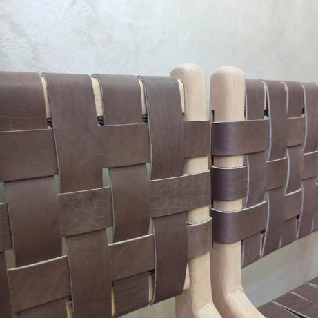 Leather Strap Counter Stool - Natural Teak Wood With Drak Brown Leather