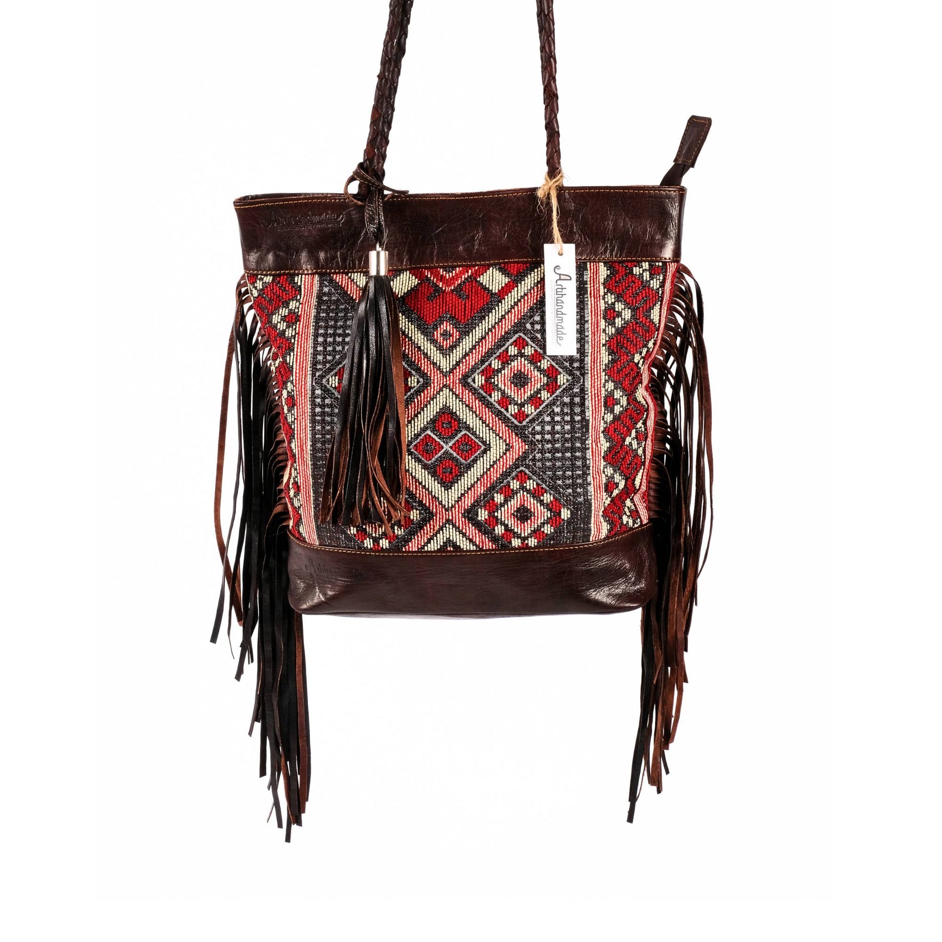 Vintage Tote Bag, Leather Fringed bohemian Shoulder Bag