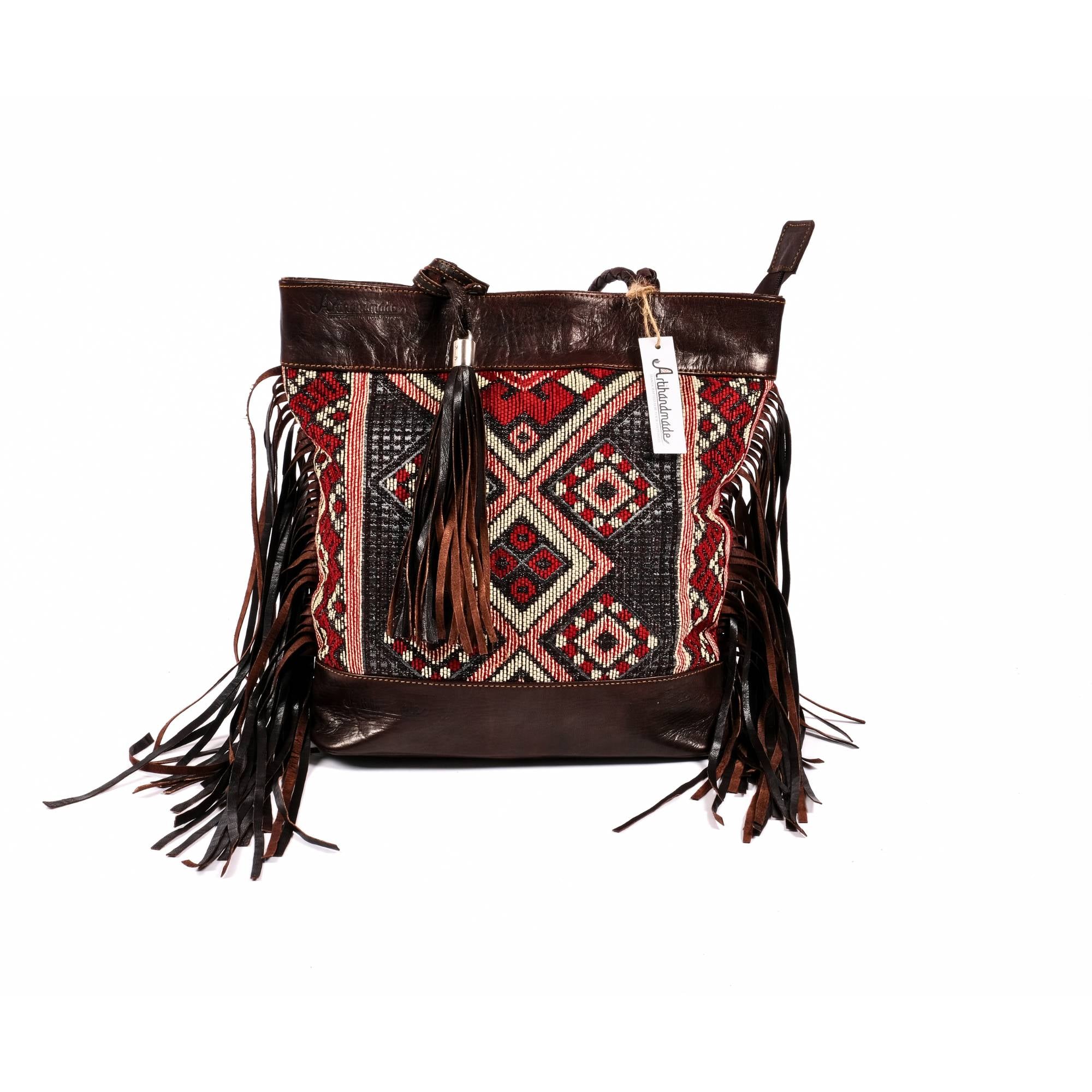 Vintage Tote Bag, Leather Fringed bohemian Shoulder Bag