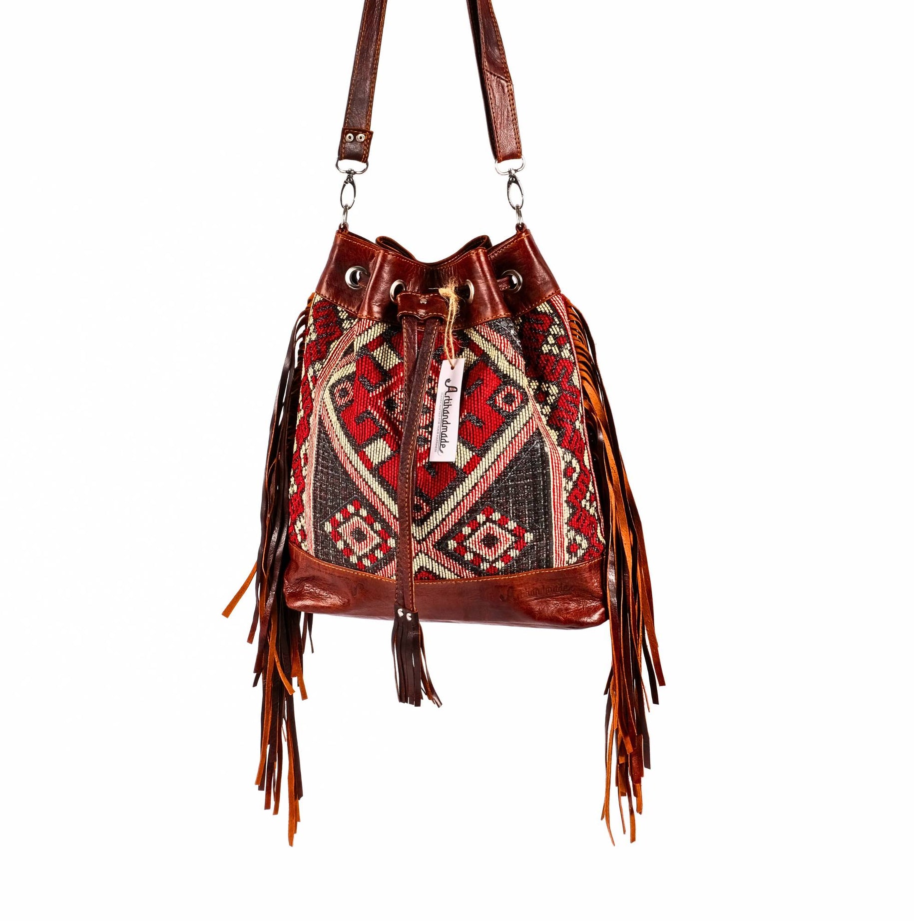 Vintage Tote Bag, Leather Fringed bohemian Shoulder Bag