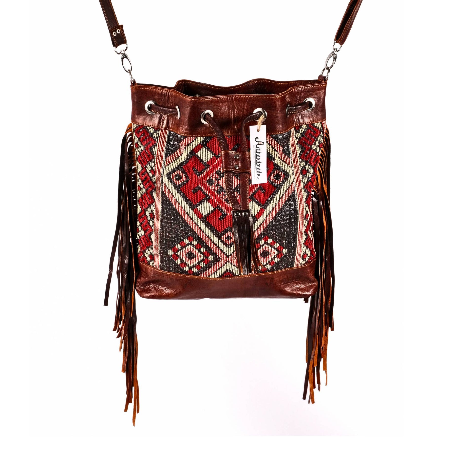 Vintage Tote Bag, Leather Fringed bohemian Shoulder Bag