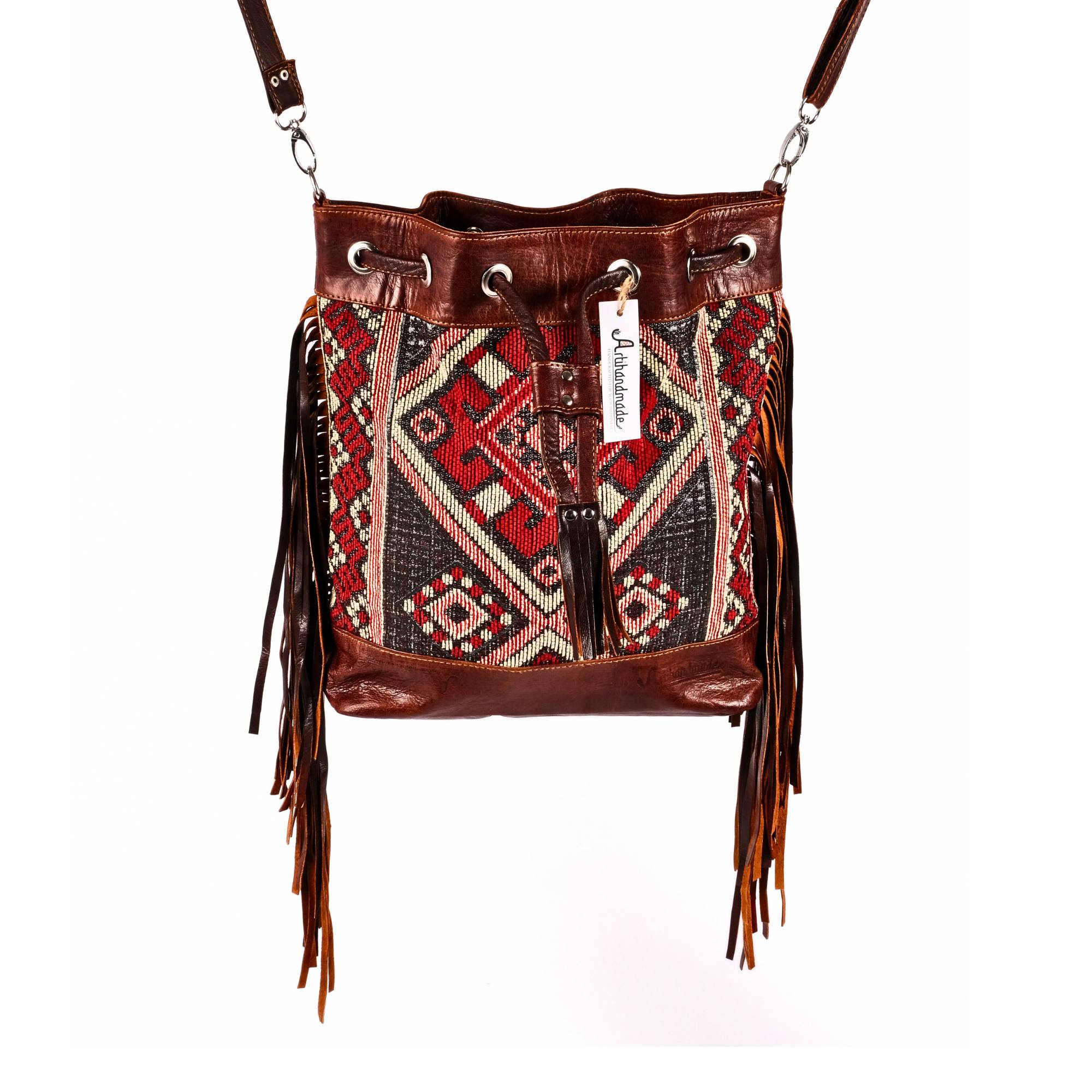 Vintage Tote Bag, Leather Fringed bohemian Shoulder Bag