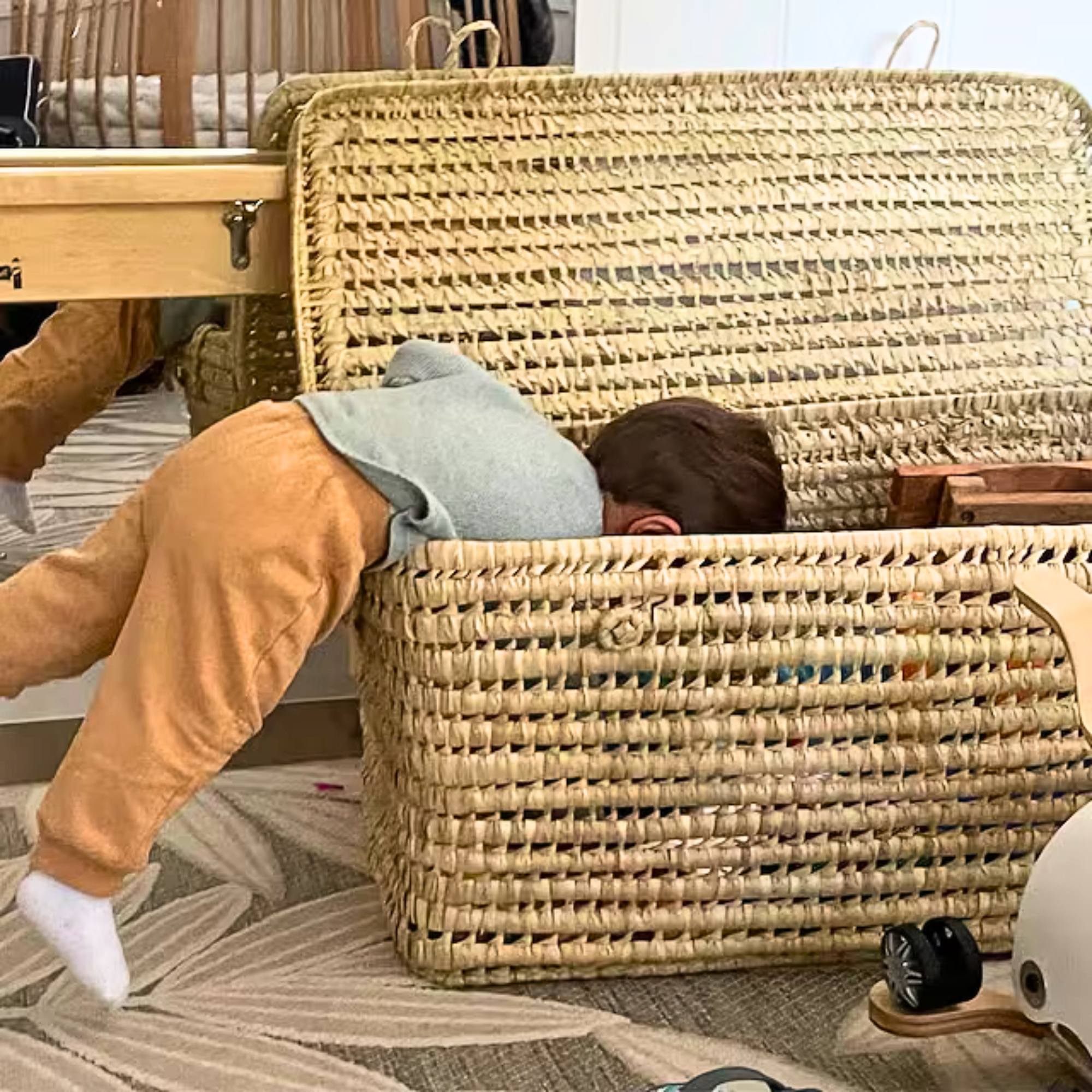 Palm Leaf Storage Trunk Lidded Toy Box - Large Wicker Storage 31 Inches