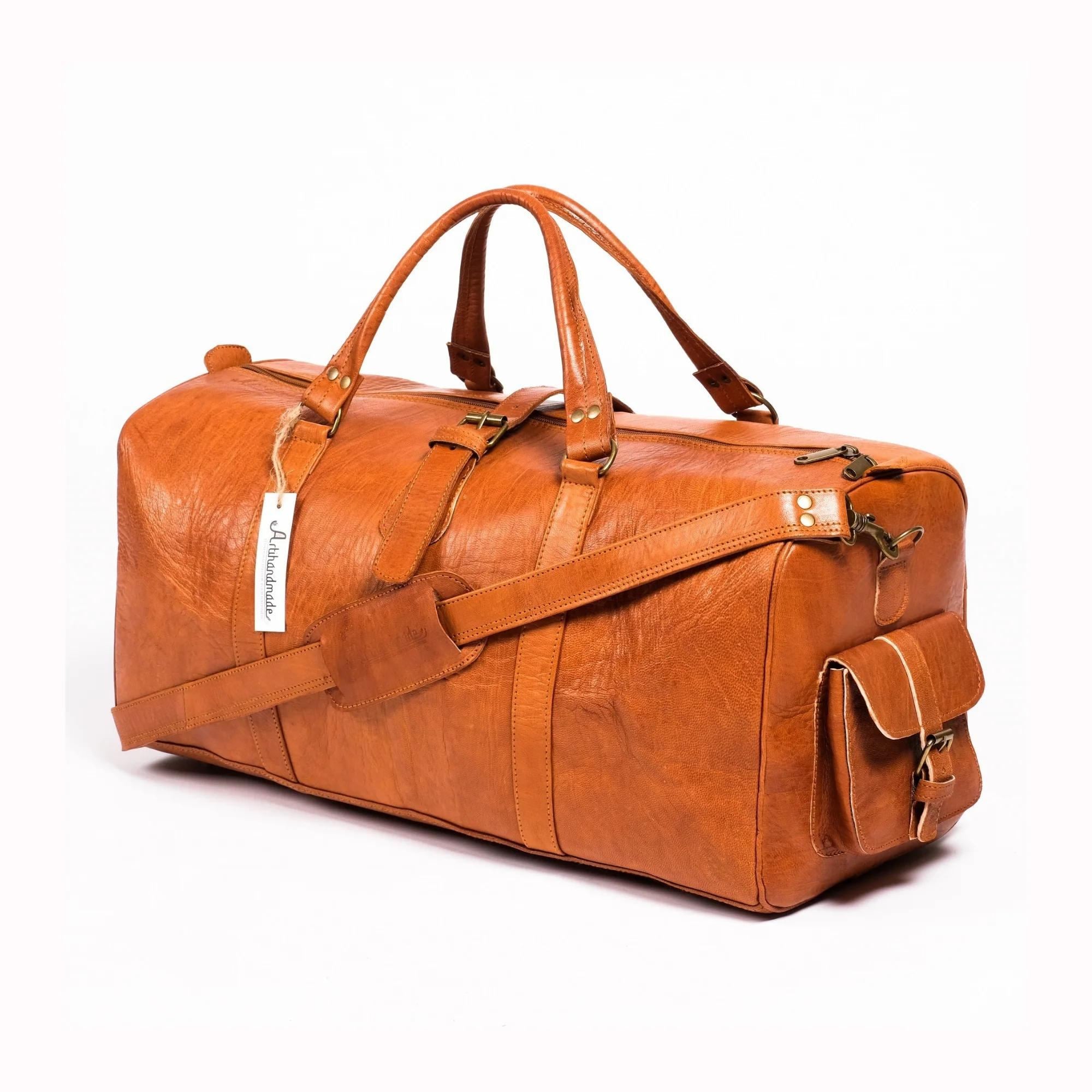 Leather Duffel Bag, Weekender Cognac Leather Travel Bag