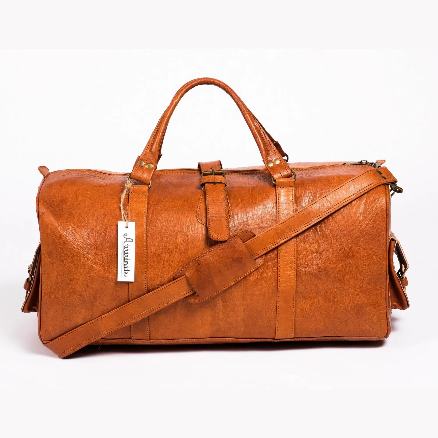 Leather Duffel Bag, Weekender Cognac Leather Travel Bag