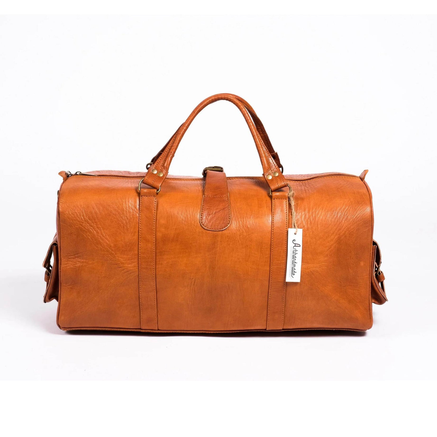 Leather Duffel Bag, Weekender Cognac Leather Travel Bag