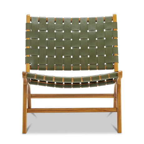 Woven Leather Lounge Chair - Olive Green