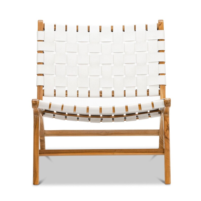 Woven Leather Lounge Chair - White