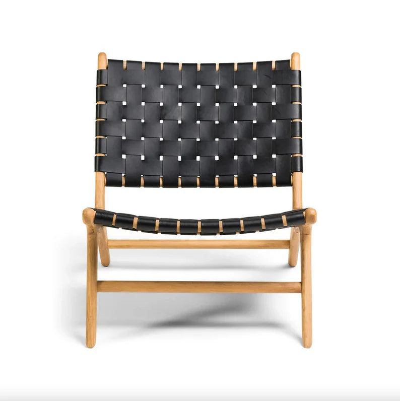 Woven Leather Lounge Chair - Black
