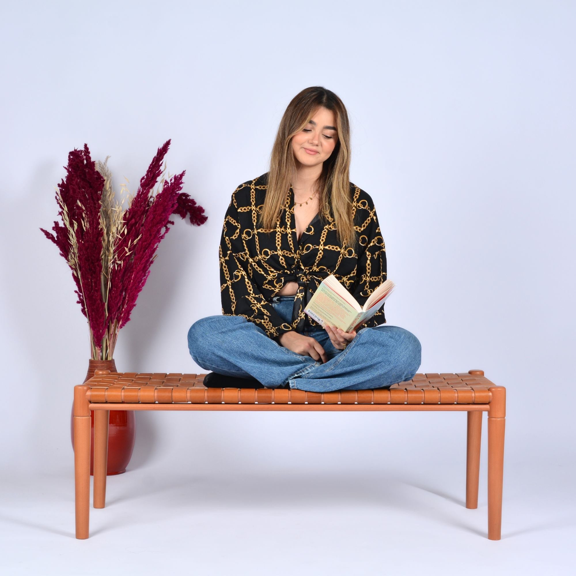 Customizable Helga Woven Leather Bench 