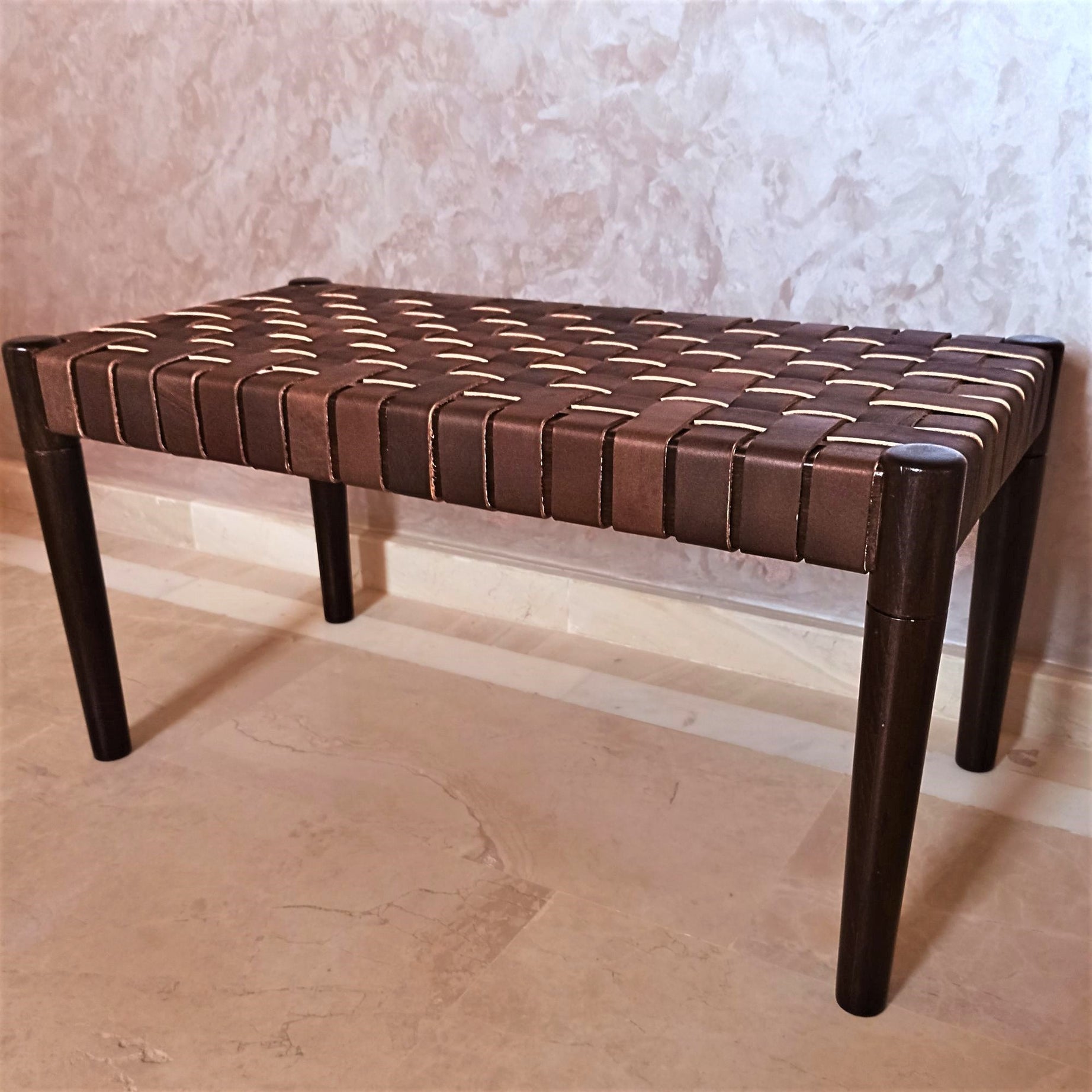Olav Woven Leather Bench 