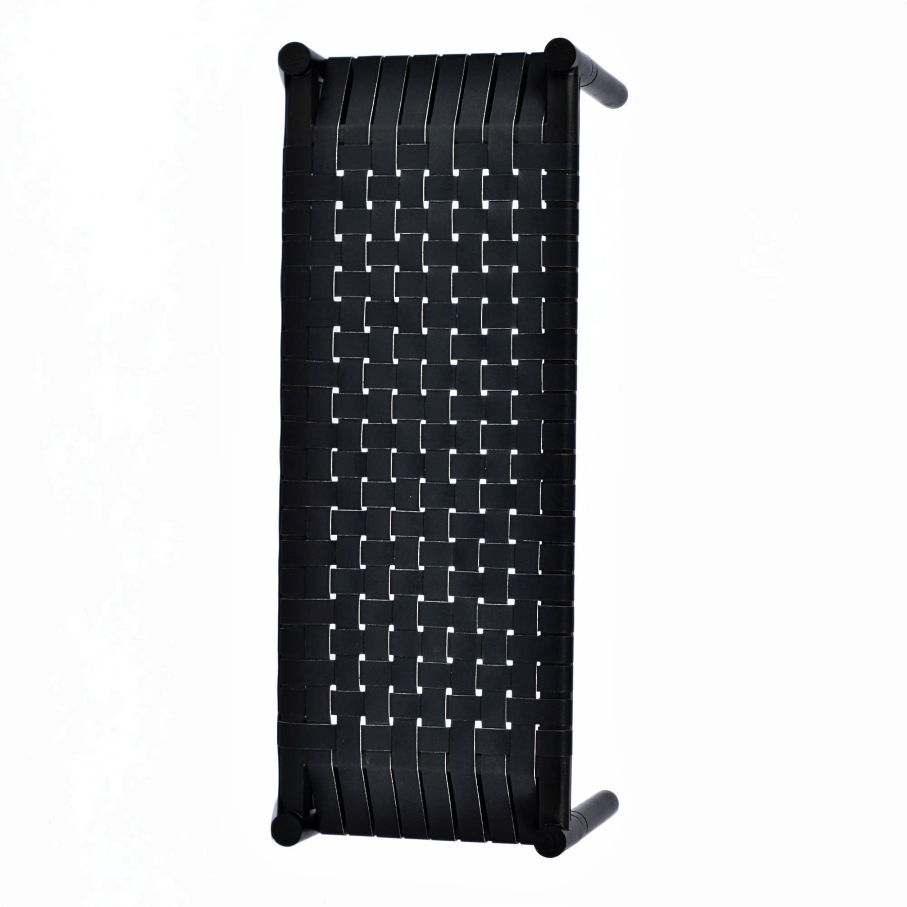 Hilda Woven Leather Bench Black Teak Wood With Black Strap Leather