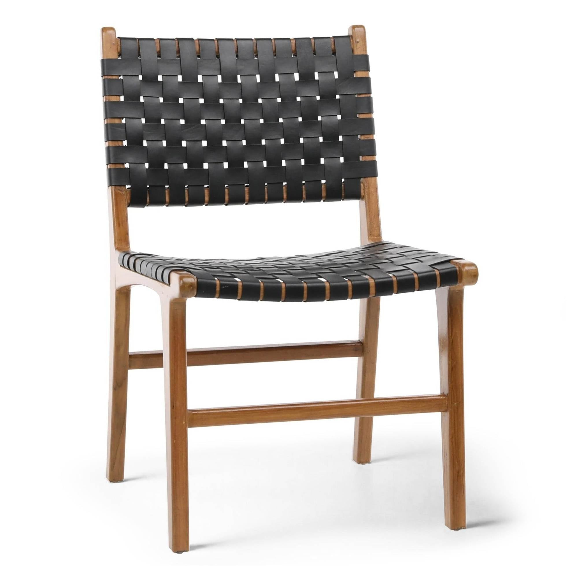 Artihandmade® Ljus dining chairs, a blend of teak wood and woven leather, black.