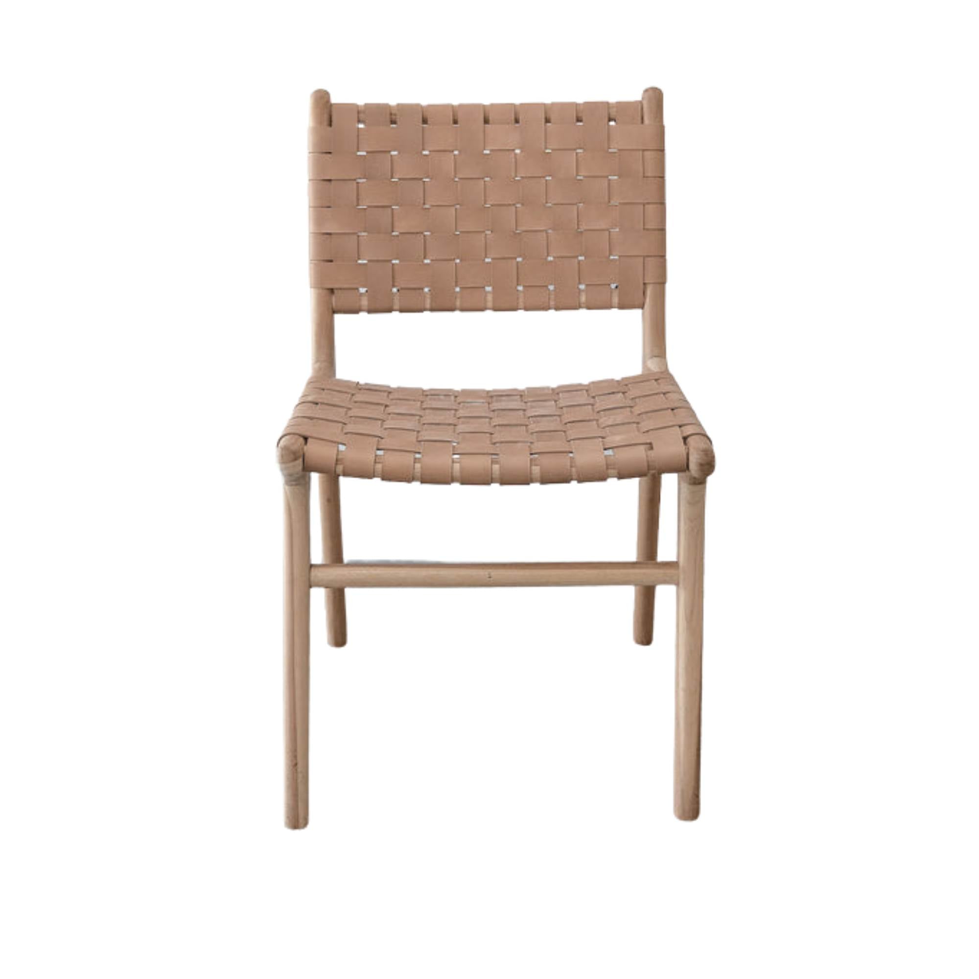 Artihandmade® Ljus dining chairs, a blend of teak wood and woven leather, beige.
