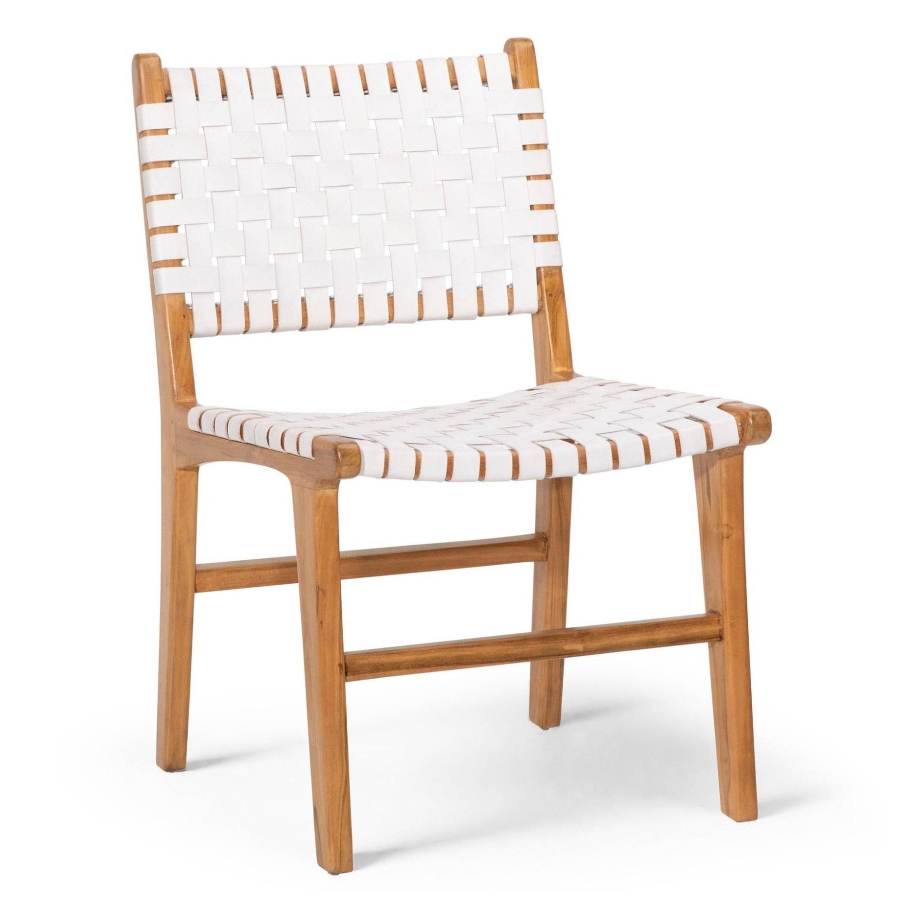 Artihandmade® Ljus dining chairs, a blend of teak wood and woven leather, white.