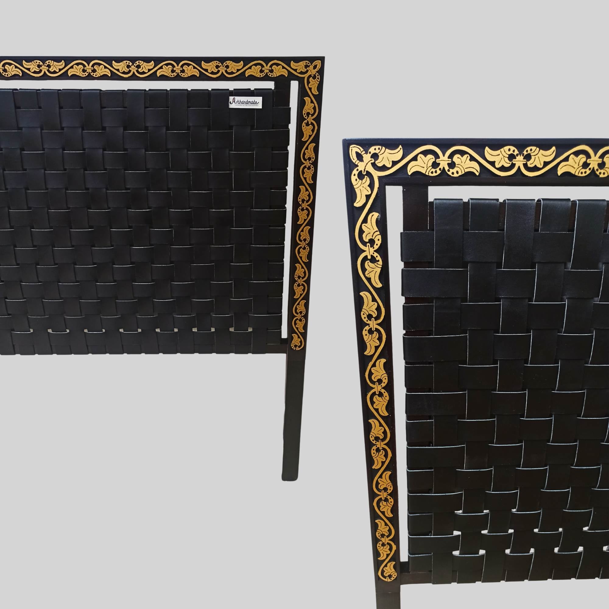 Textured view of natural wood grain and leather stitching