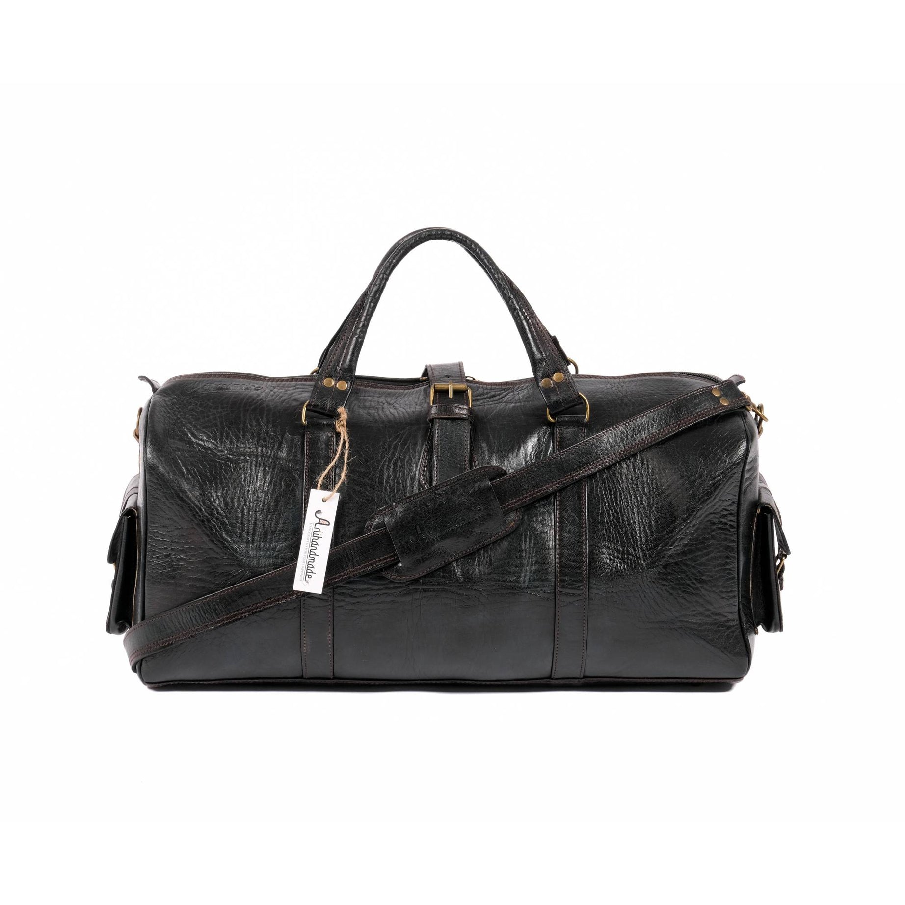 Leather Duffle Bag, Weekender Black Leather Travel Bag