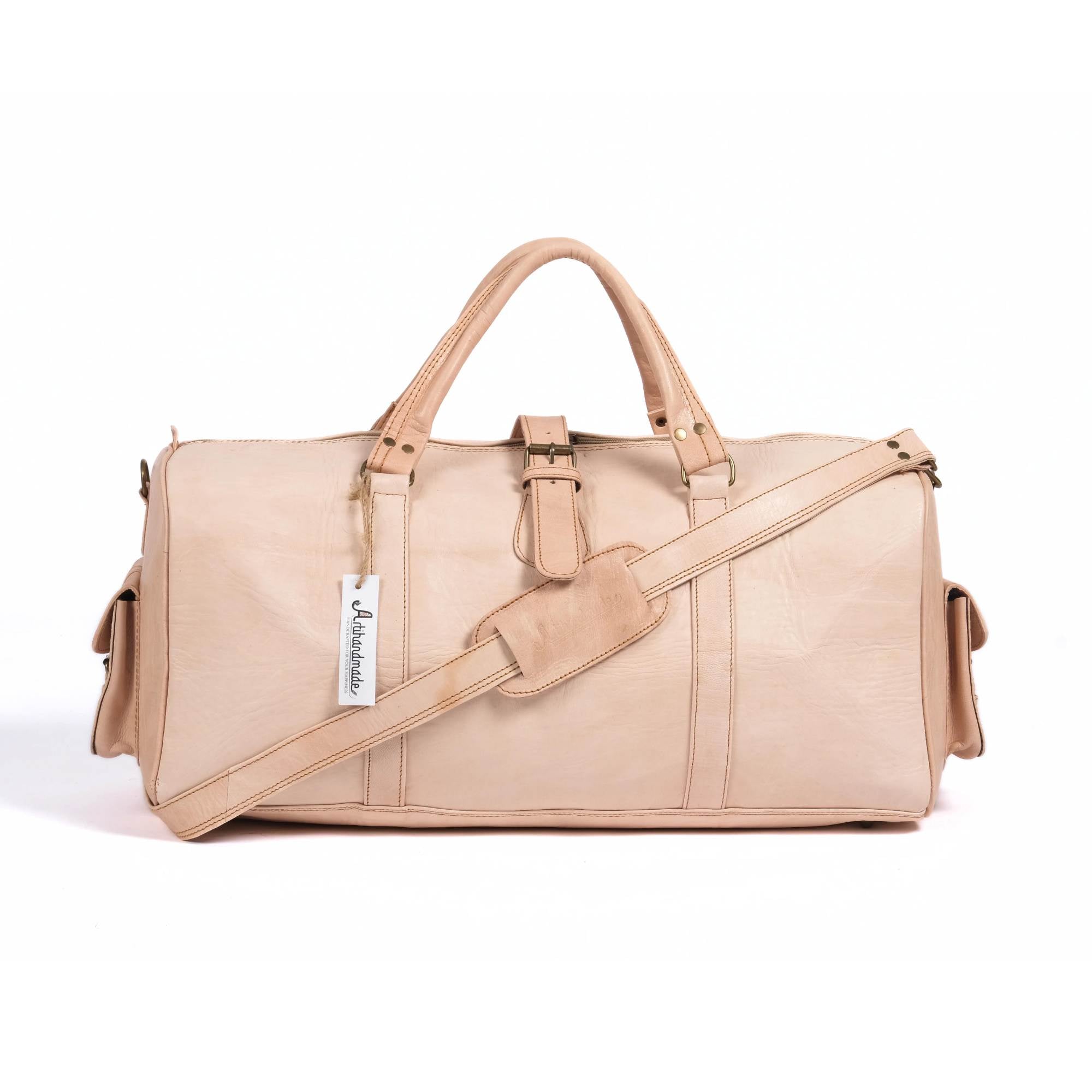 Leather Duffel Bag, Weekender Natural Leather Travel Bag