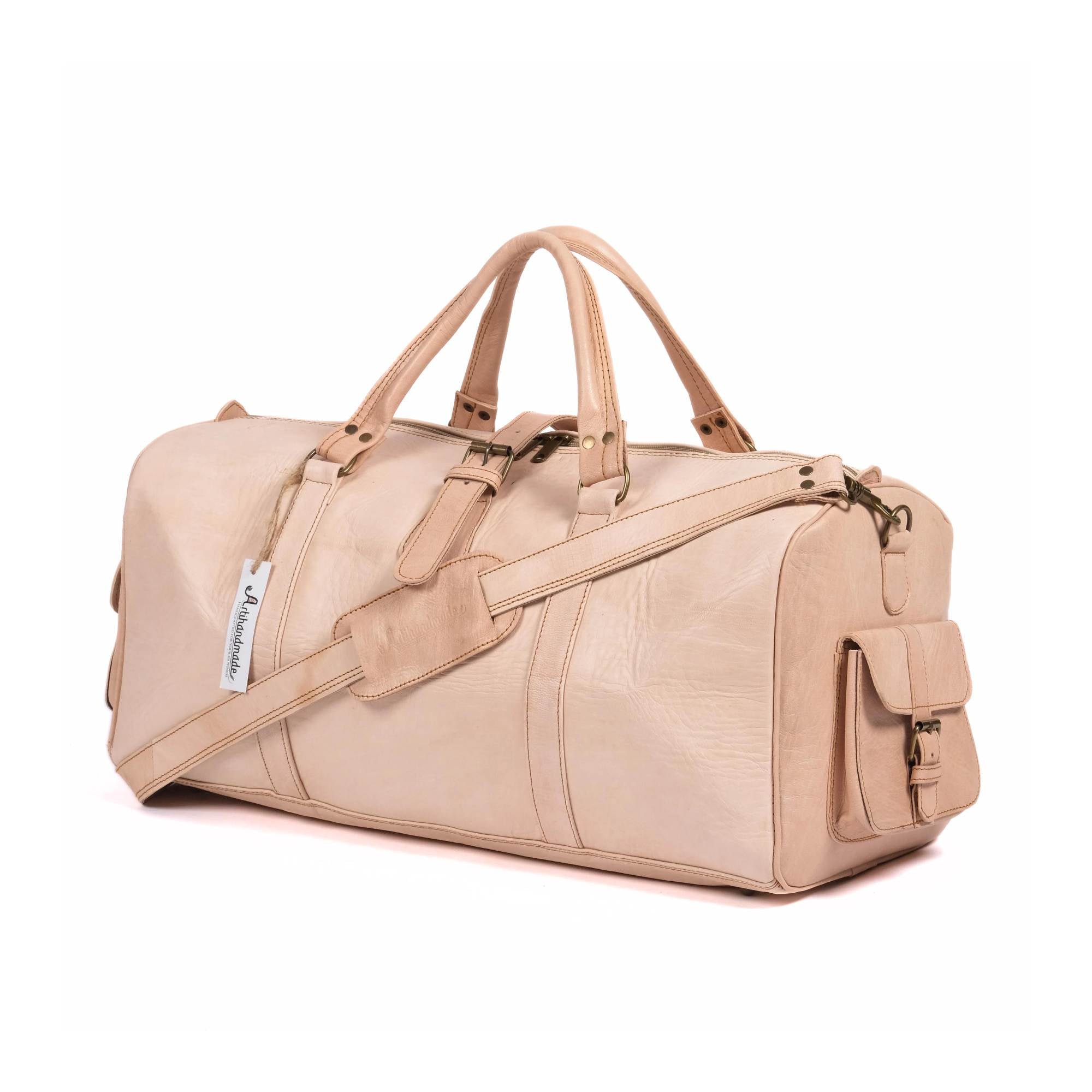 Leather Duffel Bag, Weekender Natural Leather Travel Bag