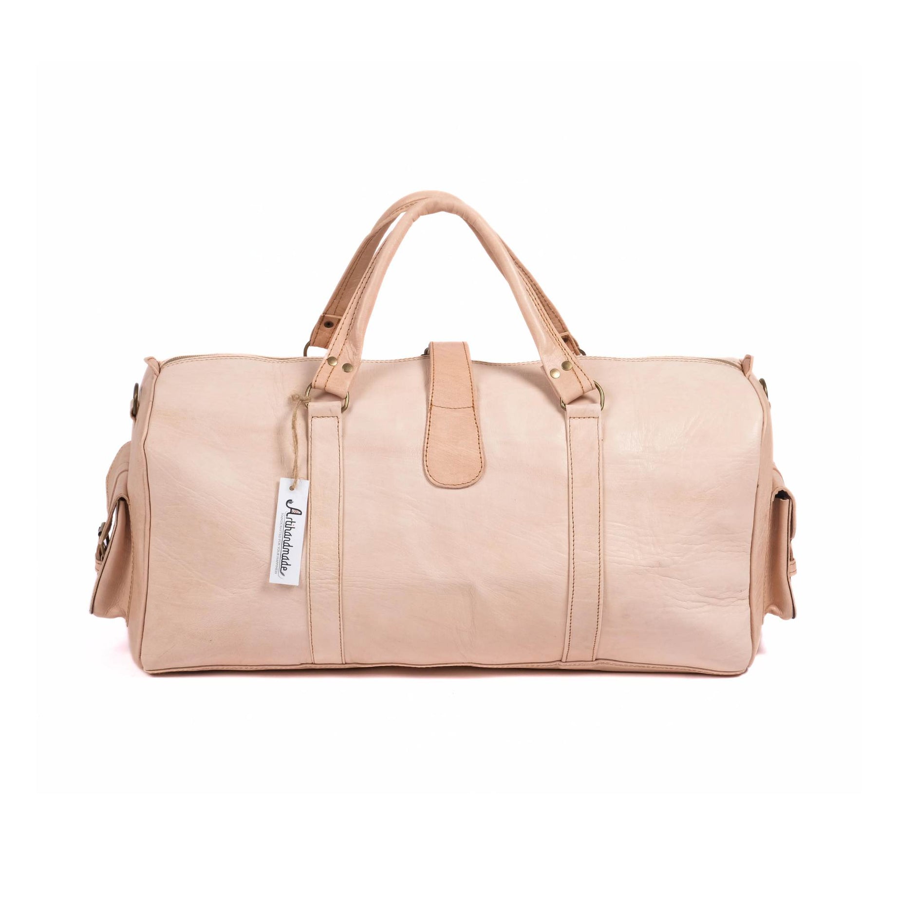 Leather Duffel Bag, Weekender Natural Leather Travel Bag