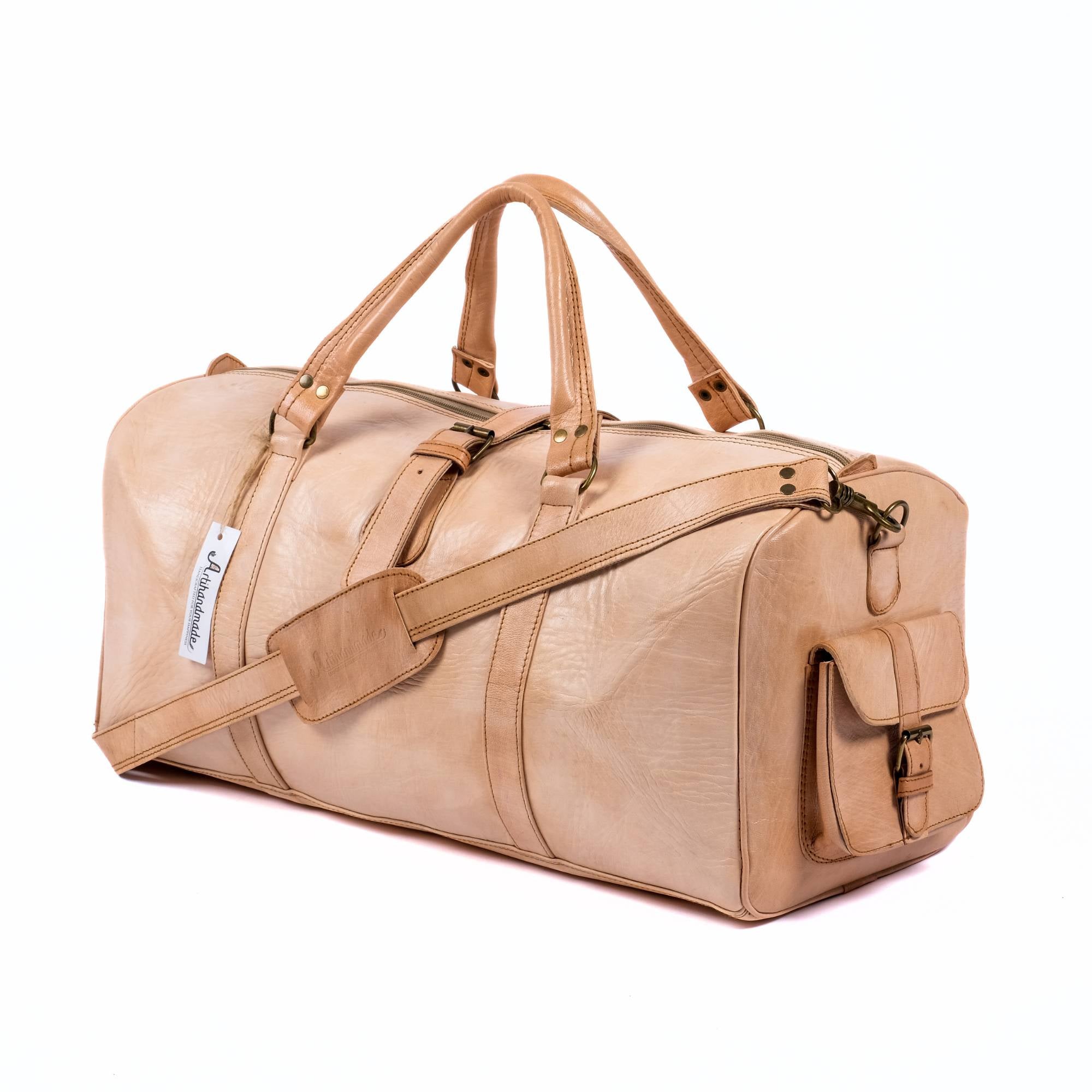 Leather Duffel Bag, Weekender Natural Tan Leather Travel Bag