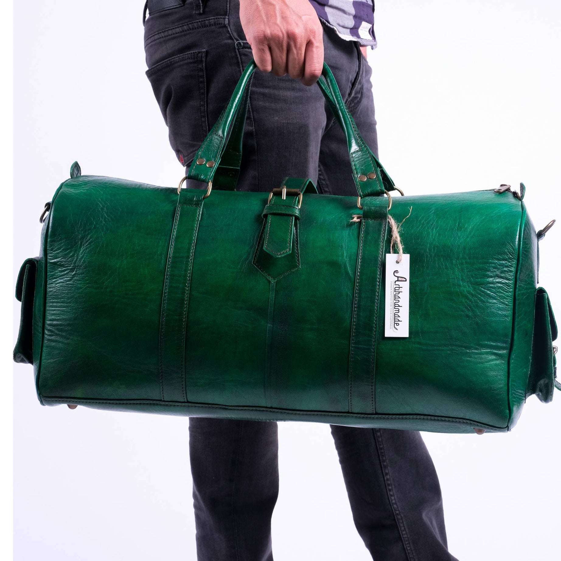 Leather Duffel Bag - Weekender Green Full Grain Leather