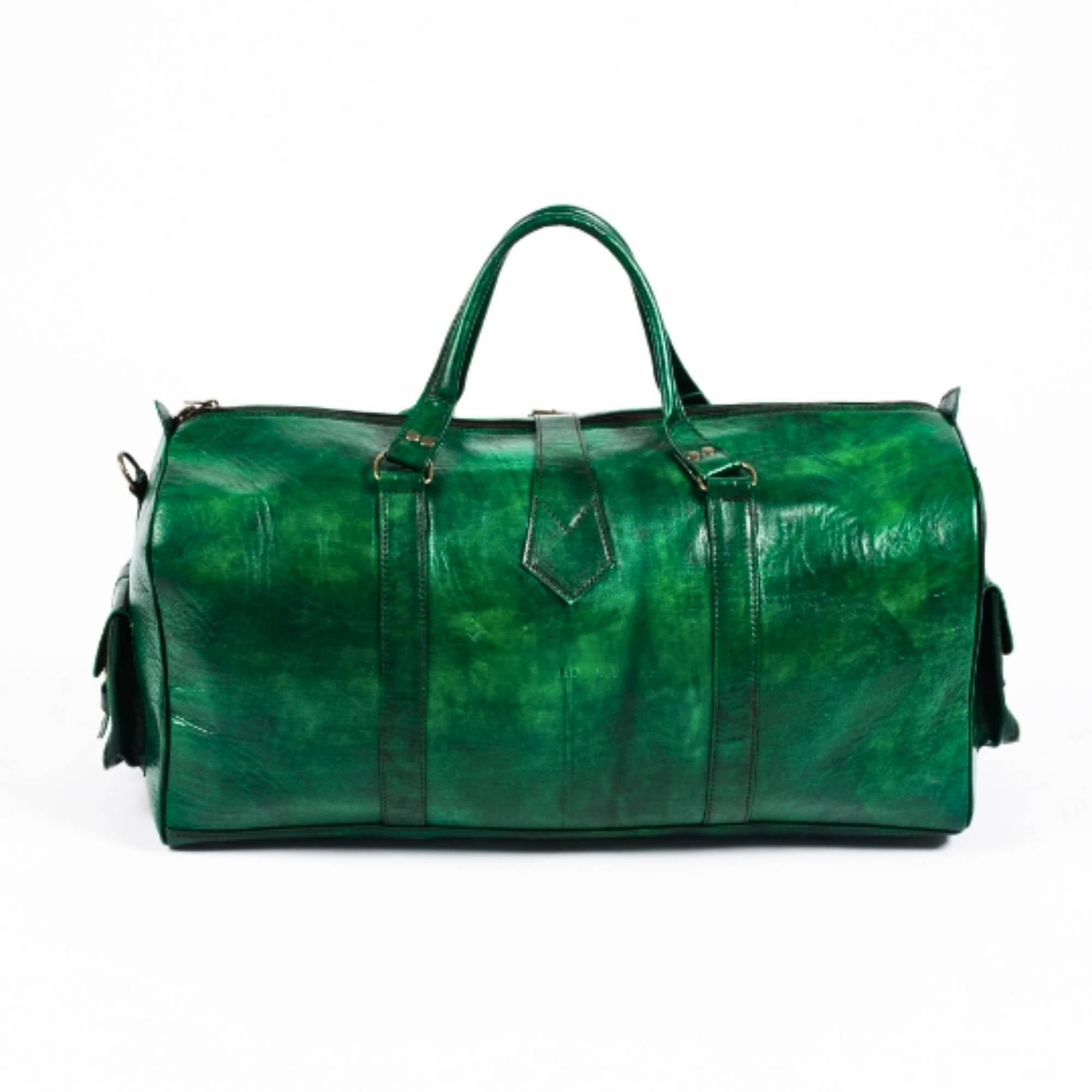 Leather Duffel Bag - Weekender Green Full Grain Leather