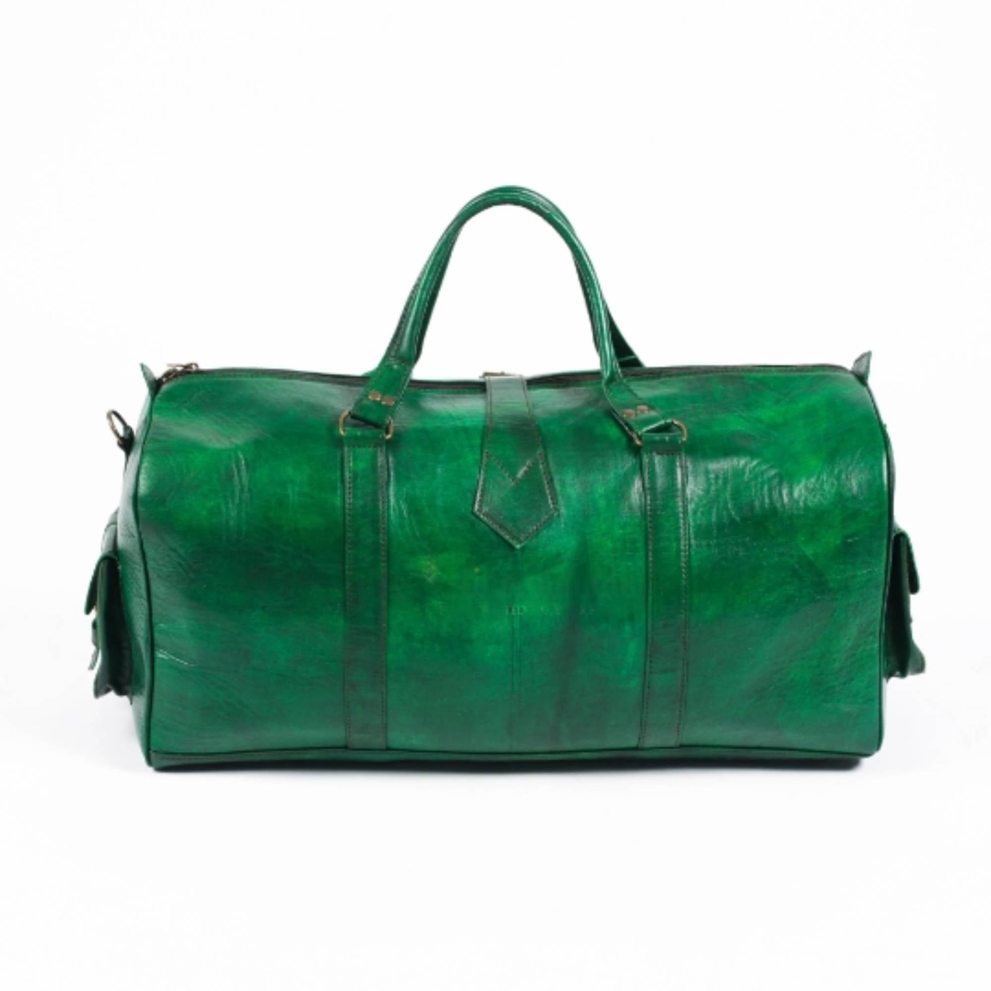 Leather Duffel Bag - Weekender Green Full Grain Leather