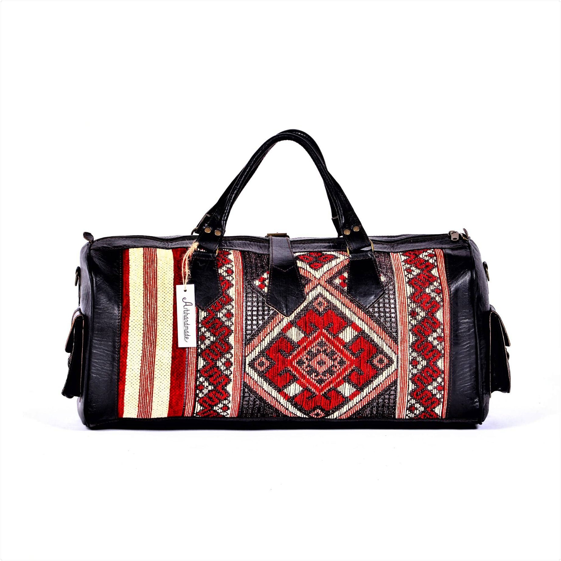 Boho leather kilim travel bag