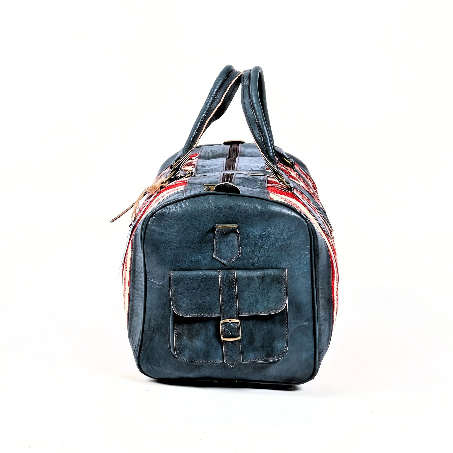 Handcrafted Leather Kilim Duffle Bag - Blue